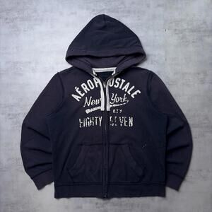 Y2K Aeropostale Grunge Distressed Faded Boxy Zip Up Hoodie